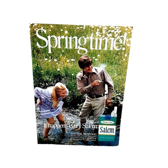 1971 Salem Cigarettes Springtime Man Woman in Creek Original Print Ad 70s - Picture 1 of 1